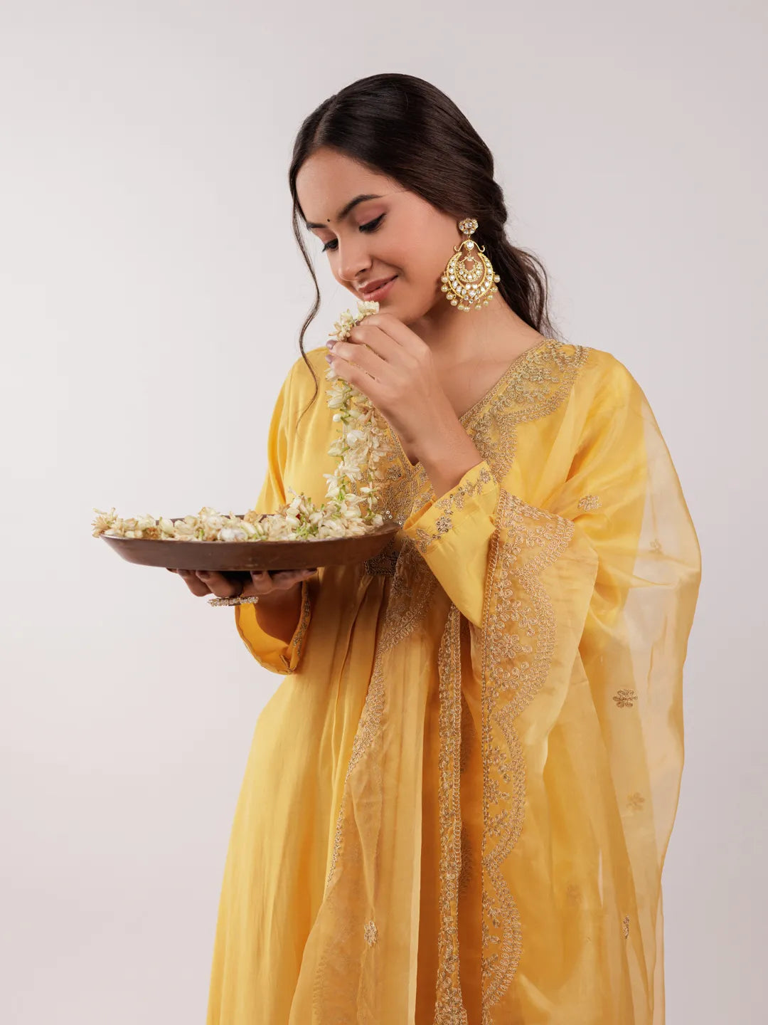 Yufta Yellow Silk Embroidered Kurta Dupatta Set | Grocsy