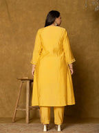 Yufta Yellow Silk Embroidered Plus Size Kurta Dupatta Set | Grocsy