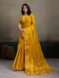 Anaita Yellow Tissue Silk Woven Saree With Blouse | Grocsy