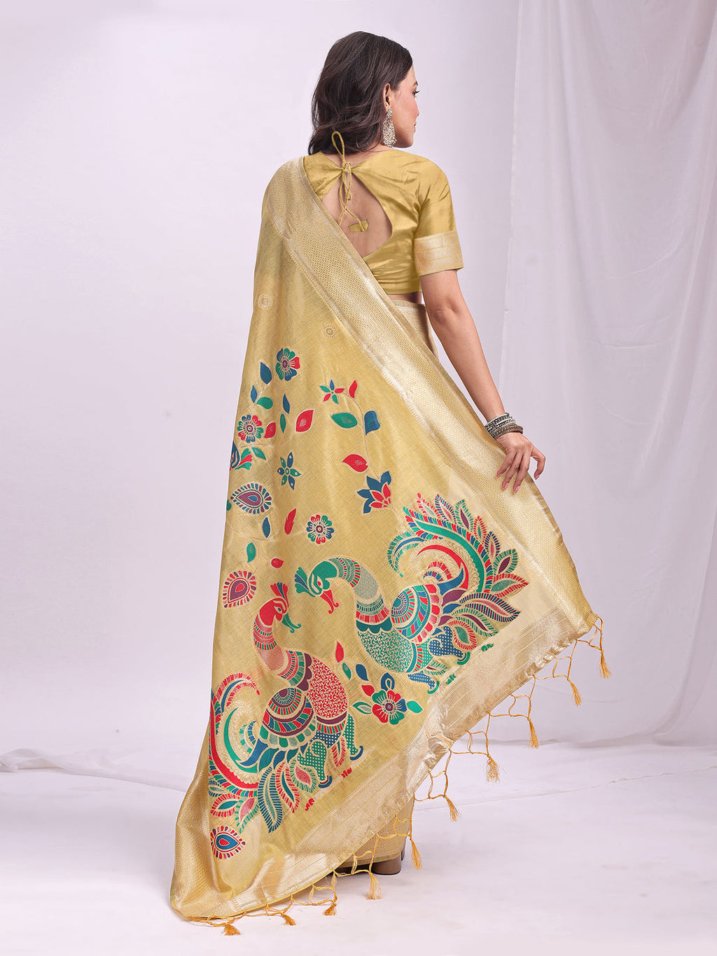 Anaita Yellow Linen Cotton Woven Saree With Blouse | Grocsy