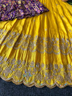 Evanik Designer Yellow Tissue Silk Embroidered Work Gown With koti for Kids | Grocsy