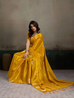 Anaita Yellow Tissue Silk Woven Saree With Blouse | Grocsy