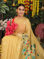 Anaita Yellow Linen Cotton Woven Saree With Blouse | Grocsy