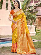 Anaita Yellow Silk Saree With Blouse Piece | Grocsy