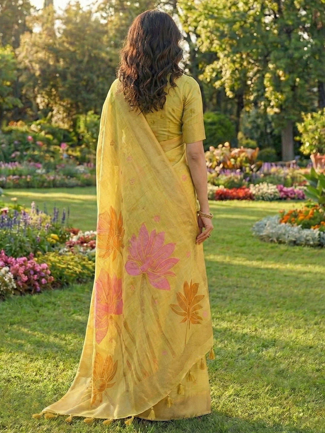 Anaita Yellow Linen Saree With Blouse Piece | Grocsy