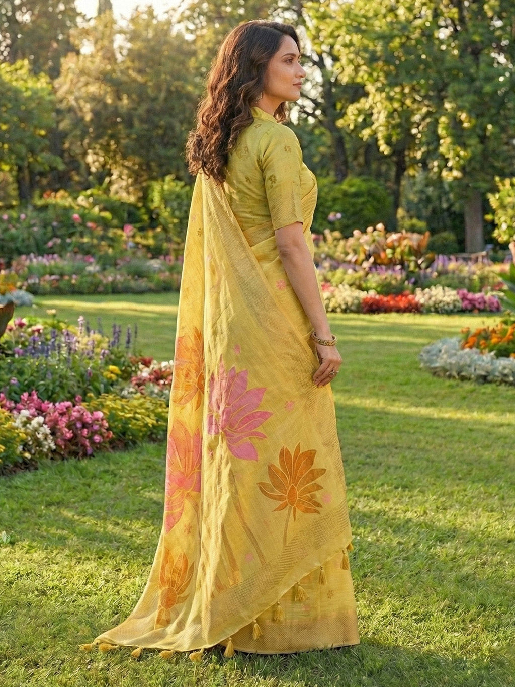 Anaita Yellow Linen Saree With Blouse Piece | Grocsy