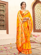 Anaita Yellow Silk Saree With Blouse Piece | Grocsy