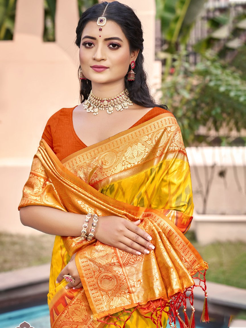 Anaita Yellow Silk Saree With Blouse Piece | Grocsy
