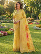 Anaita Yellow Linen Saree With Blouse Piece | Grocsy