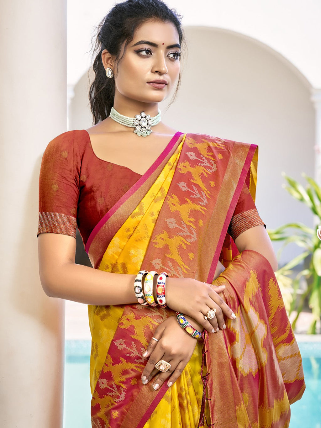 Anaita Yellow Silk Saree With Blouse Piece | Grocsy