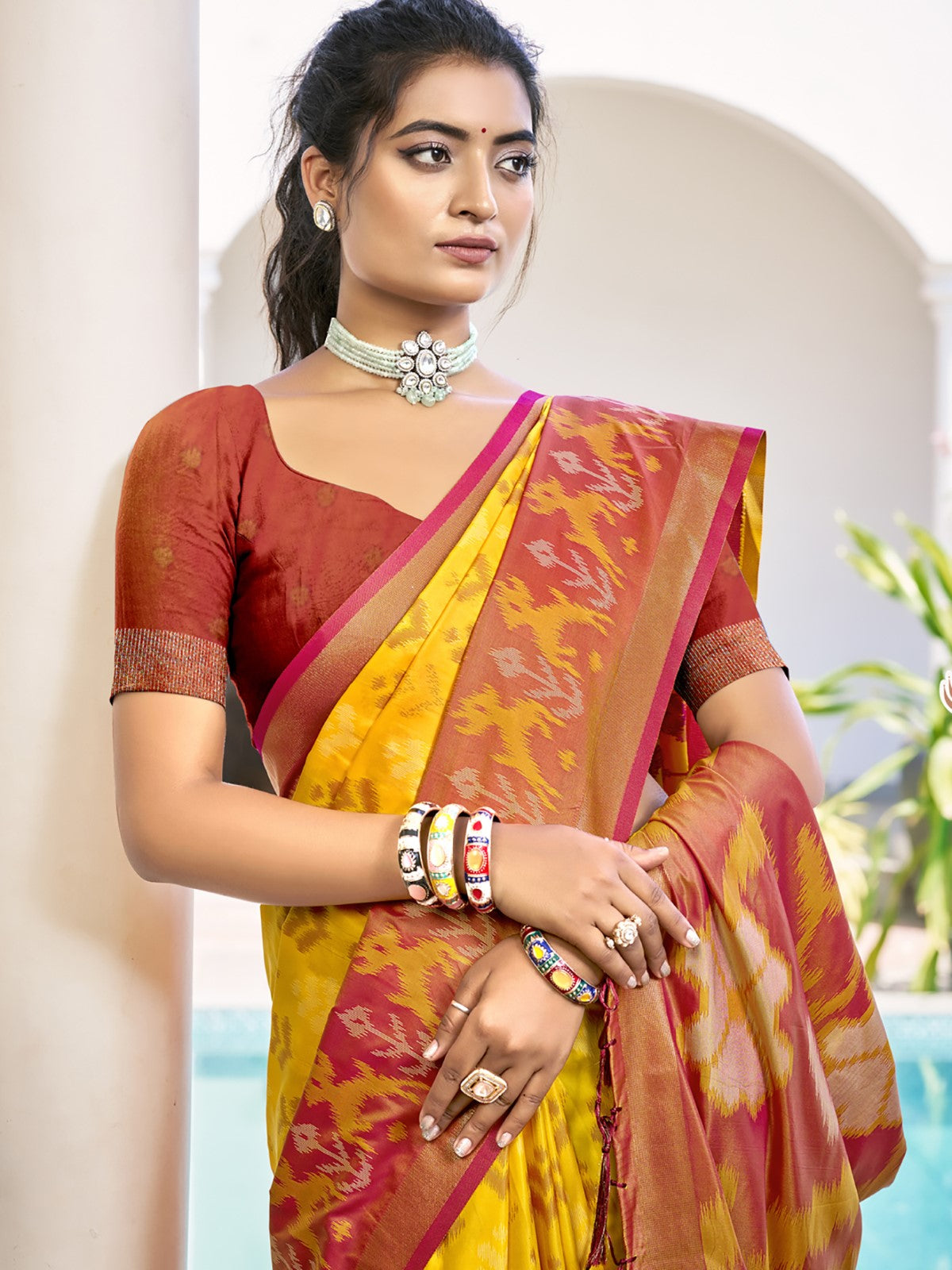 Anaita Yellow Silk Saree With Blouse Piece | Grocsy