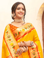 Anaita Yellow Silk Saree With Blouse Piece | Grocsy
