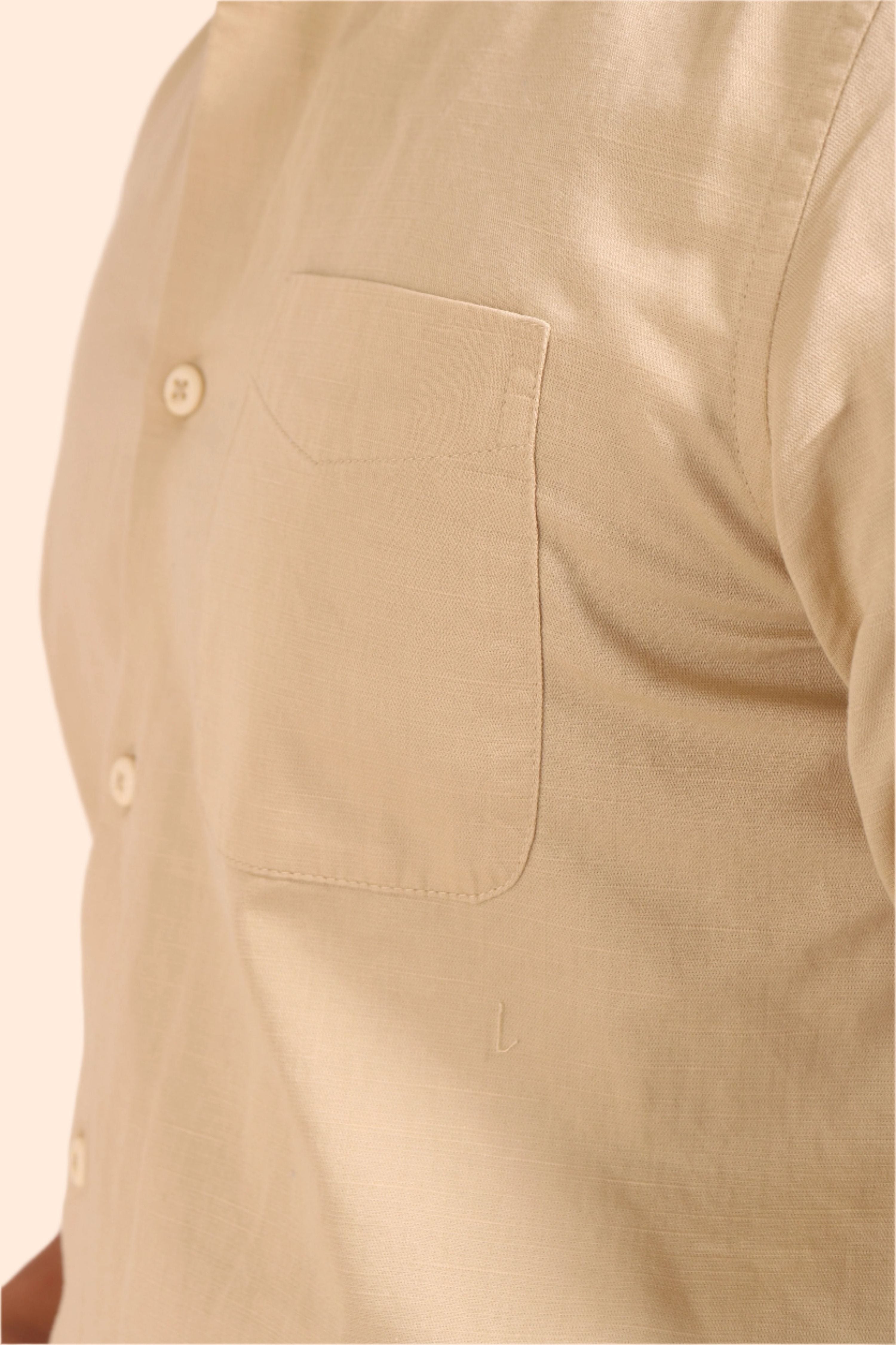 Jonesburg Men's Beige Slub Satin Slim Fit Semi Formal Shirt | Grocsy