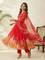 Teeya Creation Womens New Fancy Fox Georgette Heavy Quality Fabric With Handwork Orange Gown Set | Grocsy