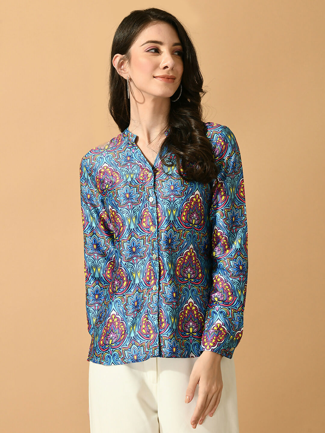 Myshka Women's Multi Satin Printed Smart Shirt | Grocsy