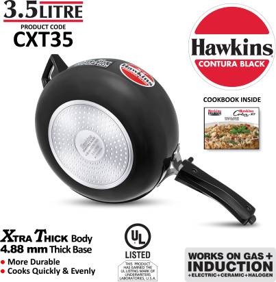 Hawkins Contura Black XT 3.5 L Induction Bottom Pressure Cooker (CXT35) | Grocsy