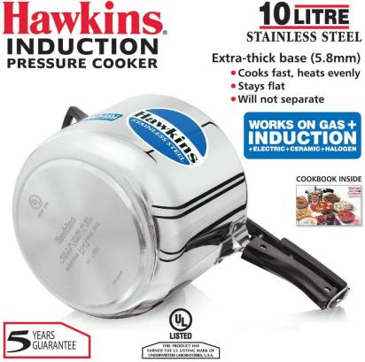 Hawkins Stainless Steel 10 L Induction Bottom Pressure Cooker | Grocsy