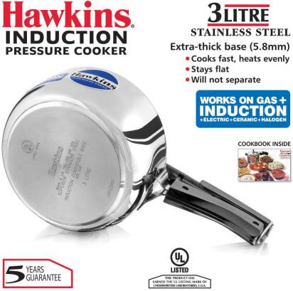 Hawkins Stainless Steel 3 L Induction Bottom Pressure Cooker (HSS3W) | Grocsy