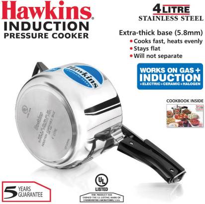 Hawkins Stainless Steel 4 L Induction Bottom Pressure Cooker (HSS40) | Grocsy
