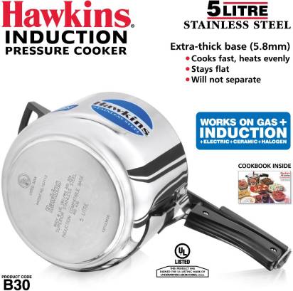 Hawkins Stainless Steel 5 L Induction Compatible Pressure Cooker (HSS50) | Grocsy