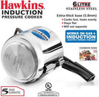 Hawkins Stainless Steel 6 L Induction Bottom Pressure Cooker (HSS60) | Grocsy