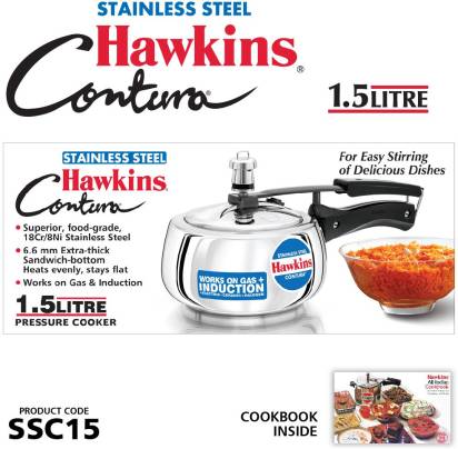 Hawkins Stainless Steel Contura 1.5 L Induction Bottom Pressure Cooker (SSC15) | Grocsy
