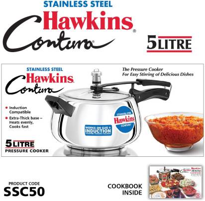 Hawkins Stainless Steel Contura 5 L Induction Bottom Pressure Cooker (SSC50) | Grocsy