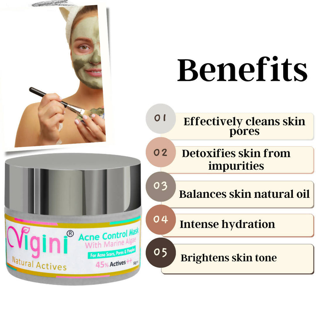 Vigini Natural Actives Anti Acne Clay Face Pack Mask with Marine Algae for Men Women | Grocsy