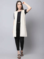 Even Apparels White Polywool Open Front Corduroy Women's Long Coat | Grocsy