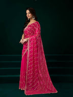 Joban Fashion Rani Pink Net Party Wear Sarees | Grocsy