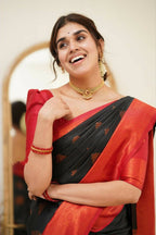DEIANA'S Beautiful Designer Golden zari Soft Lichi Silk Saree - Black | Grocsy