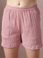 Myshka Women's Pink Solid Shirt Collar Party Shirt With Shorts Co-ord set | Grocsy