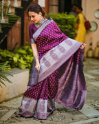 DEIANA'S Beautiful Designer Golden zari Soft Lichi Silk Saree - Wine | Grocsy