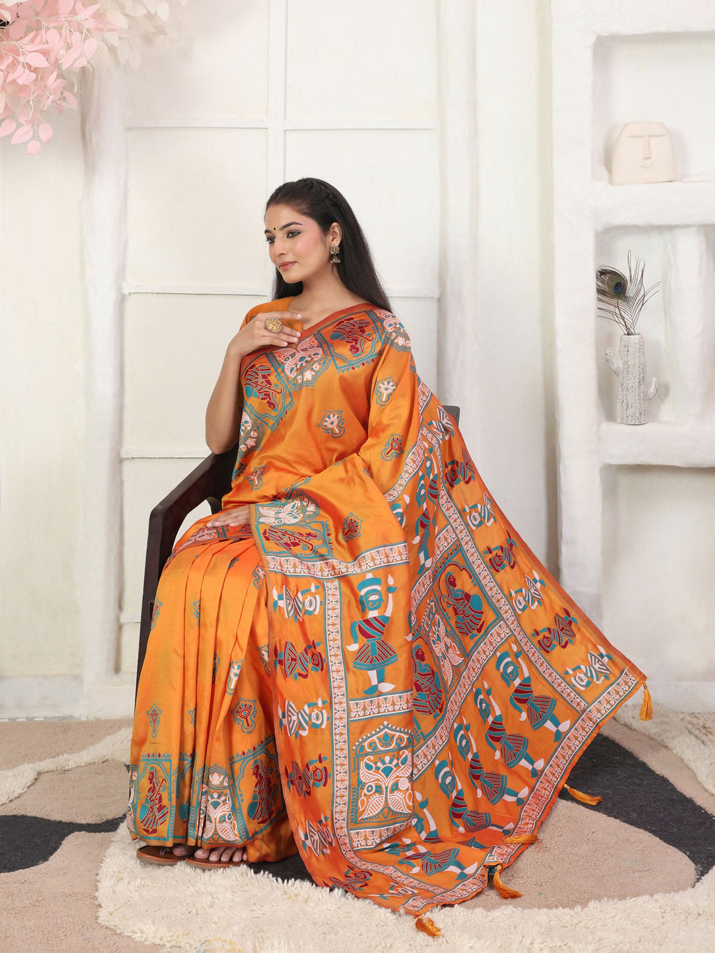 Shree Shyam Fashion Silk Blend Orange Saree | Grocsy