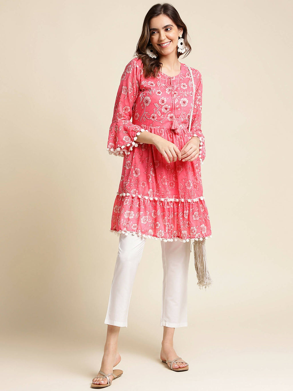 Pink Cotton Floral Printed Top - Himanshi | Grocsy
