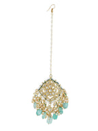 White Blue Gold-Polished Kundan-Studded Beaded Maang Tikka - Ruby Raang | Grocsy