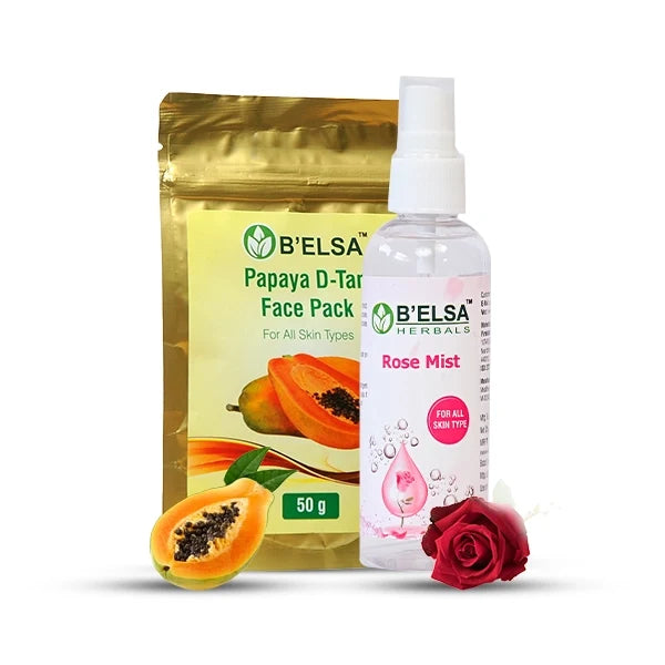Belsa Herbals Organic Papaya D-tan Facepack And Rose Mist | Grocsy