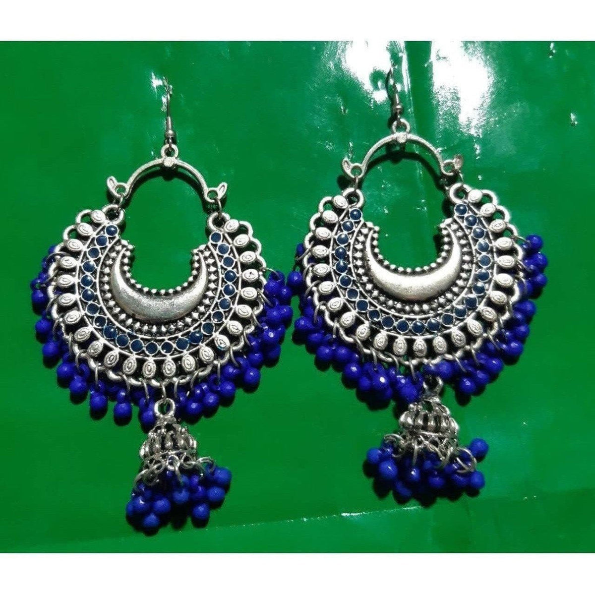 MS Fashion India Fancy Blue Pearls Chandbali Jhumka Earrings | Grocsy