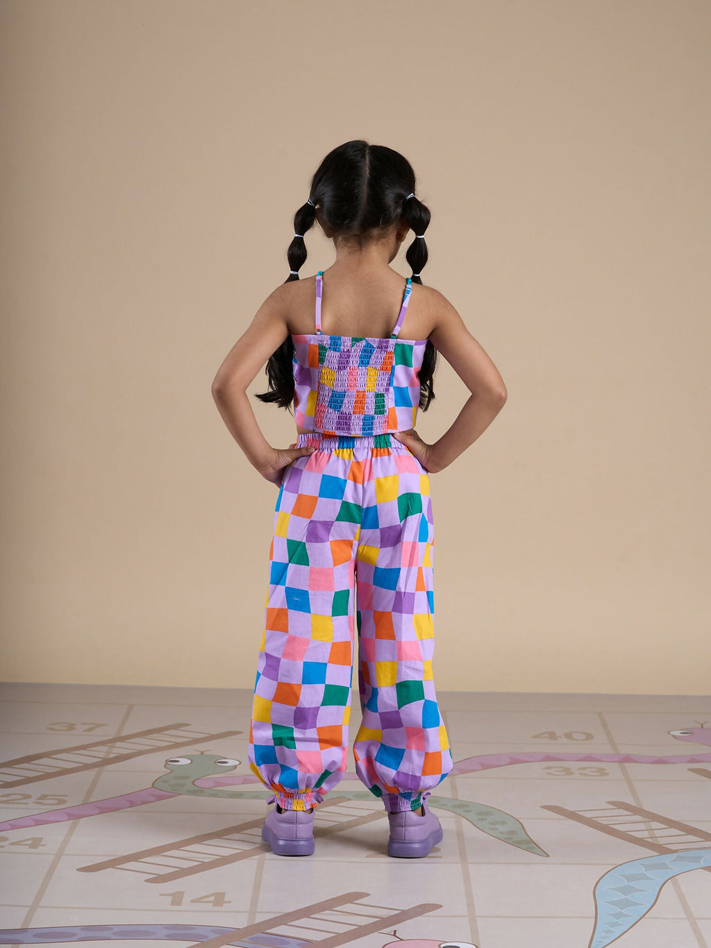 Snakes and Ladders Girls Multi Color Rotary Print Top and Pant Set from Siblings Collection | Grocsy
