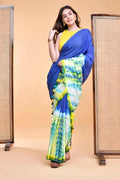 Exclusive Collection Blue Green Beautiful Super Soft Most Comfortable Pure Mul Cotton Saree | Grocsy