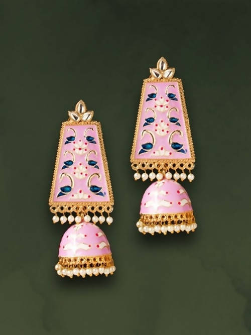 Mominos Fashion Johar Kamal Golden Kundan Meenakari Big Jhumka | Grocsy