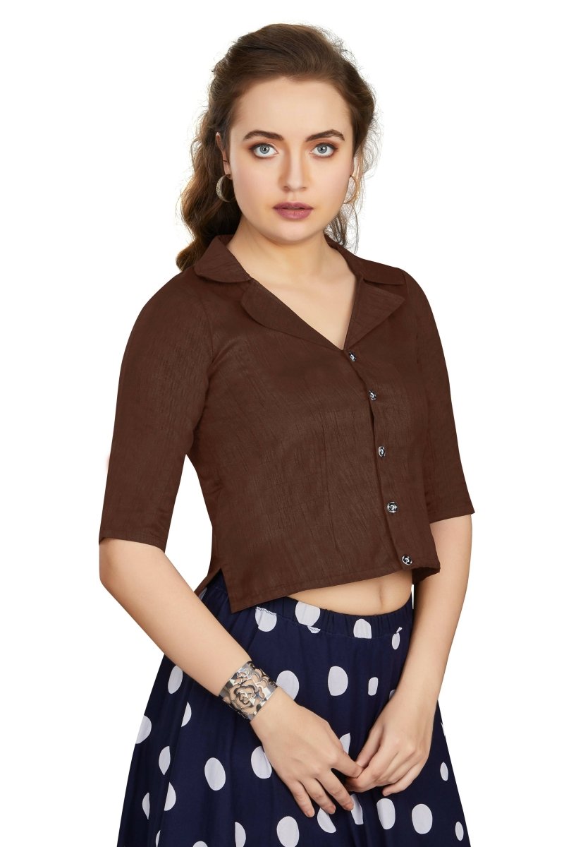 Aastha Fashion Women's Women's Coffee Art Silk Button Readymade Blouse | Grocsy
