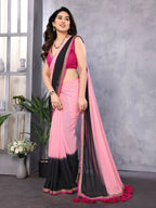 Designer Partywear Peach & Black Georgette Fancy Saree - Kanak | Grocsy