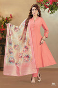 Joban Fashion Women Soft Silk Peach Round Neck Emroidery Kurta Set | Grocsy