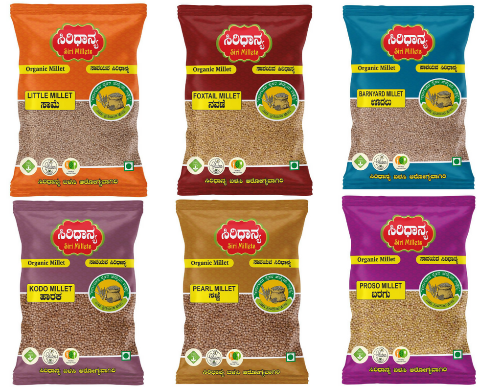 Siri Millets Grains Combo Pack (Little Millet, Foxtail Millet, Barnyard Millet, Kodo Millet, Pearl Millet, Proso Millet) | Grocsy