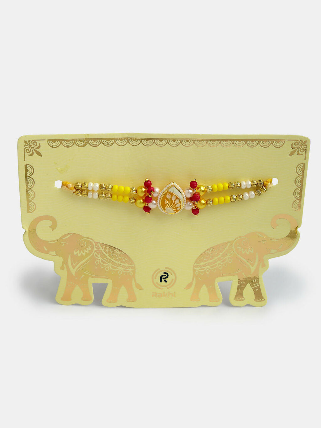 NVR Women & Men Set of 2 Yellow Peacock Design Bhaiya Bhabhi Rakhi With Roli Chawal | Grocsy