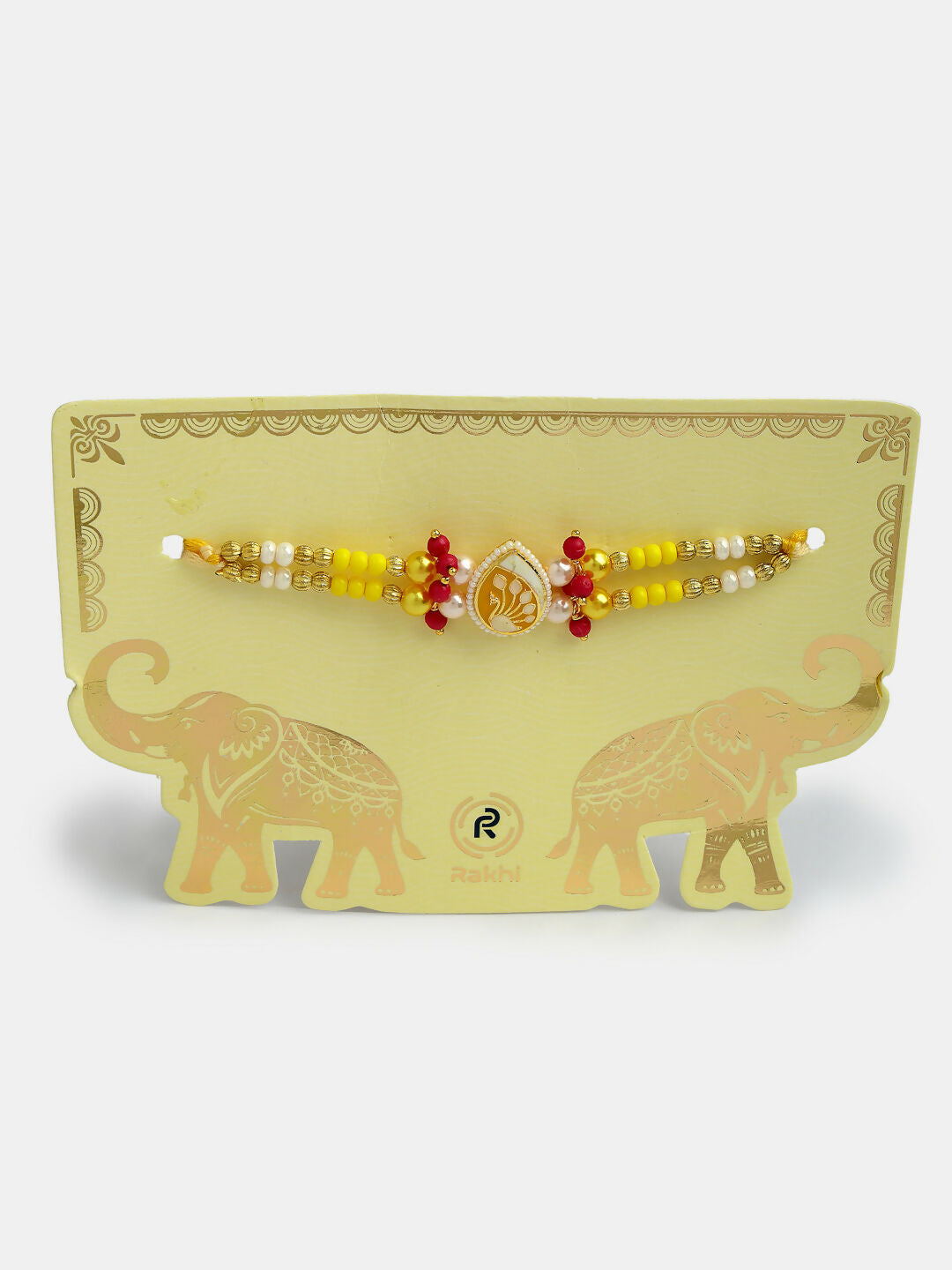 NVR Women & Men Set of 2 Yellow Peacock Design Bhaiya Bhabhi Rakhi With Roli Chawal | Grocsy