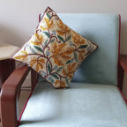 The Decor Nook Hand Embroidered Crewel Cushion Covers in Mustard & Chinar Leaf Motif with Off White Base | Grocsy
