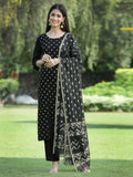 Juniper Women's Black Rayon Embellished Straight Kurta Sets | Grocsy