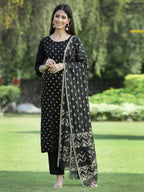 Juniper Women's Black Rayon Embellished Straight Kurta Sets | Grocsy